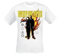 Twenty One Pilots on Fire Homme T-Shirt Manches Courtes Blanc S 100% Coton Regular/Coupe Standard