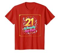 Twenty-One & Ready for Fun : Cadeau d'anniversaire 21 Ans T-Shirt, Enfant, Rouge, 12 Ans