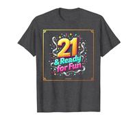 Twenty-One & Ready for Fun : Cadeau d'anniversaire 21 Ans T-Shirt, Homme, Chiné Foncé, S
