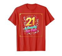 Twenty-One & Ready for Fun : Cadeau d'anniversaire 21 Ans T-Shirt, Homme, Rouge, XL
