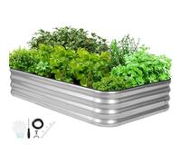 TwentyNext Kit de jardinière surélevée 4 en 1 - Jardinière en acier galvanisé robuste avec tiges de renfort et gants pour légumes, fruits, fleurs (argenté, 1,8 x 0,6 x 0,3 m)