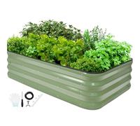 TwentyNext Kit de jardinière surélevée 4 en 1 - Jardinière en acier galvanisé robuste avec tiges de renfort et gants pour légumes, fruits, fleurs (vert olive, 1,8 x 0,6 x 0,3 m)