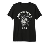 Twentynine Palms CA Tête de Mort de Cowboy Vintage Vieilli T-Shirt Haut de Gamme