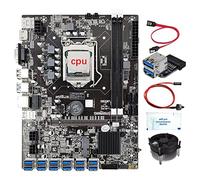 Tweovnai 12 Carte MèRe GPU B75 Mining + CPU + Ventilateur + Graisse Thermique + Adaptateur USB3.0 + SATA/Switch Line 12 Emplacement USB3.0 LGA1155 DDR3 SATA3 .0