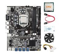 Tweovnai 8 Carte MèRe GPU B75 Mining + CPU + Ventilateur + Graisse Thermique + Câble d'alimentation + Câble SATA 8 Emplacement USB3.0 (PCIE) LGA1155 DDR3 RAM SATA3 .0