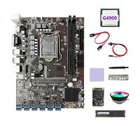 Tweovnai B250C 12USB ETH Miner Carte MèRe + G4900 CPU + 128G SSD + DDR4 8 Go de RAM + Ventilateur + Câble SATA + Câble de Commutation +Graisse Thermique+DéFlecteur