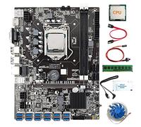 Tweovnai B75 12 USB3.0 BTC Carte MèRe MinièRe CPU + Ventilateur + 4G DDR3 RAM + Graisse Thermique + Câble de Commutation + 2X Câble SATA LGA1155 DDR3 SATA3.0