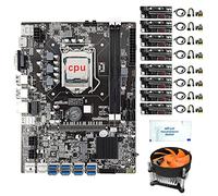 Tweovnai B75 8 GPU Mining Carte MèRe + CPU + Ventilateur + Graisse Thermique + 8X VER12X Riser Card 8 USB3.0 vers PCIE 1X Slot LGA1155 DDR3 SATA3.0