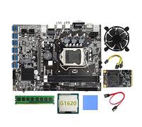 Tweovnai B75 BTC Mining Carte MèRe 12 PCIE vers USB LGA1155 MSATA SSD 128G + DDR3 8 Go 1600 MHz RAM + 6 Broches vers Double Câble 8 Broches B75 Mining