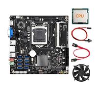 Tweovnai B75E 8 Cartes BTC Carte MèRe MinièRe + CPU + Ventilateur de Refroidissement + Ligne de Commutation + Câble SATA Puce B75 8 Ports USB3.0 LGA1155 DDR3 RAM MSATA