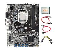 Tweovnai Carte MèRe 8 GPU B75 BTC Mining + CPU + Câble d'alimentation + Câble SATA + Câble de Commutation 8X USB3.0 vers Emplacement PCIE LGA1155 DDR3 RAM SATA3.0