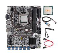 Tweovnai Carte MèRe B75 12 Cartes BTC Mining + CPU + Câble de Commutateur de Bouton en MéTal (1M) + Câble 2XSATA 12XUSB3.0 Slot LGA1155 DDR3 RAM MSATA
