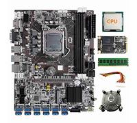 Tweovnai Carte MèRe B75 12 Cartes BTC Mining + CPU + Ventilateur + 8G DDR3 RAM + 128G SSD + Câble D'Extension d'alimentation 24 Broches 12 USB3.0 LGA1155 DDR3 MSATA