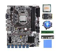 Tweovnai Carte MèRe B75 12 Cartes BTC Mining + CPU + Ventilateur de Refroidissement + Graisse Thermique + 8G DDR3 RAM + 128G SSD + Lunette 12USB3.0 LGA1155 DDR3 MSATA