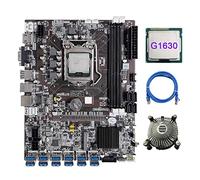 Tweovnai Carte MèRe B75 12 Cartes BTC Mining + G1630 CPU + Ventilateur de Refroidissement + RJ45 Câble RéSeau 12XUSB3.0 (PCIE) Emplacement LGA1155 DDR3 RAM MSATA