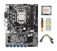 Tweovnai Carte MèRe B75 12 GPU BTC Mining + CPU + Câble d'alimentation + Tournevis 12X USB3.0 vers Emplacement PCIE LGA1155 DDR3 RAM SATA3.0 ETH Miner