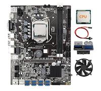 Tweovnai Carte MèRe B75 8 Cartes BTC Mining + CPU + Ventilateur + Adaptateur USB3.0 19 Broches + Câble de Commutation 8 Emplacement USB3.0 (PCIE) LGA1155 DDR3 SATA3.0