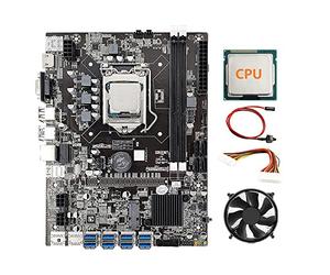 Tweovnai Carte MèRe B75 8 Cartes ETH Mining + CPU + Ventilateur + Câble D'Extension d'alimentation 24 Broches + Câble de Commutation 8X USB3.0 (PCIE) LGA1155 DDR3 SATA3.0