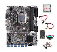 Tweovnai Carte MèRe B75 BTC Mineur 12XUSB + G1610 CPU + MSATA SSD 64G + Câble de Commutation + Câble SATA + Câble de Commutation avec LumièRe + Ventilateur de Refroidissement RGB