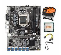 Tweovnai Carte MèRe B75 BTC Mining avec Processeur AléAtoire + Câble 6 Broches vers Double 8 Broches + Ventilateur de Refroidissement LGA1155 12 PCIE vers USB DDR3 B75 ETH Miner