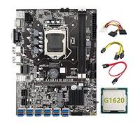 Tweovnai Carte MèRe B75 BTC Mining avec Processeur G1620 + Câble 6 Broches vers Double 8 Broches + Câble SATA LGA1155 12 PCIE vers USB DDR3 B75 ETH Miner
