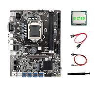 Tweovnai Carte MèRe B75 ETH Exploitation MinièRe 8XPCIE vers USB + I3 2120 CPU + Graisse Thermique + Câble SATA + Câble de Commutation Carte MèRe LGA1155 Mineur