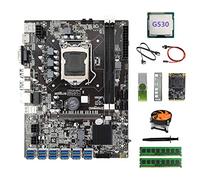 Tweovnai Carte MèRe B75 ETH Miner 12USB + Processeur G530 + 2XDDR4 4G RAM + SSD 128G + Pilote USB 64G + Ventilateur + Câble SATA + Câble de Commutation pour BTC