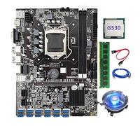 Tweovnai Carte MèRe B75 ETH Mining 12 PCIE vers USB LGA1155 avec Processeur G530 + DDR3 4 Go 1600 MHz RAM + Ventilateur de Refroidissement B75 BTC Miner