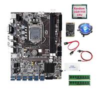 Tweovnai Carte MèRe B75 ETH Mining 12USB3.0+CPU+2XDDR3 4GB 1600Mhz RAM+128G SSD+Ventilateur+Câble SATA+Câble de Commutation+Graisse Thermique