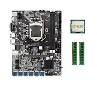 Tweovnai Carte MèRe B75 ETH Mining 12XPCIE vers USB avec Processeur G1620 + 2XDDR3 4 Go de MéMoire RAM 1333 MHz Carte MèRe B75 USB BTC Miner