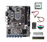 Tweovnai Carte MèRe B75 ETH Mining 12XPCIE vers USB + G1630 CPU + DDR3 8 Go de RAM + 128 Go SSD + Ventilateur RVB + Câble SATA + Câble de Commutation +DéFlecteur