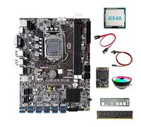 Tweovnai Carte MèRe B75 ETH Mining 12XPCIE vers USB + G540 CPU + DDR3 8 Go de RAM + 128 Go SSD + Ventilateur RVB + Câble SATA + Câble de Commutation +DéFlecteur