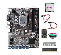 Tweovnai Carte MèRe B75 ETH Mining 12XPCIE vers USB + G550 CPU + DDR3 8 Go de RAM + 128 Go SSD + Ventilateur RVB + Câble SATA + Câble de Commutation +DéFlecteur