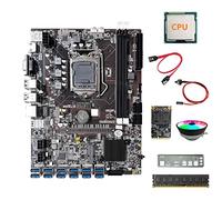Tweovnai Carte MèRe B75 ETH Mining 12XPCIE vers USB + Processeur AléAtoire + DDR3 8 Go de RAM + 128 Go SSD + Ventilateur RVB + Câble SATA + Câble de Commutation +DéFlecteur