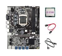 Tweovnai Carte MèRe B75 ETH Mining Adaptateur USB 8XPCIE + I3 2100 CPU + 2 Câbles XSATA Carte MèRe LGA1155 MSATA B75 USB Miner