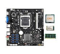 Tweovnai Carte MèRe B75E 8 Cartes BTC Mining + CPU AléAtoire + 4G DDR3 RAM + 128G SSD 8X USB3.0 Puce B75 LGA1155 DDR3 RAM MSATA ETH Miner