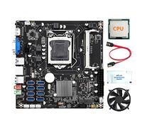 Tweovnai Carte MèRe B75E 8 Cartes BTC Mining + CPU + Ventilateur CPU + Graisse Thermique + Câble SATA Puce B75 8 Ports USB3.0 LGA1155 DDR3 RAM MSATA