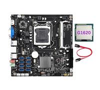 Tweovnai Carte MèRe B75E 8 Cartes BTC Mining + G1620 CPU + Câble SATA 8X USB3.0 vers PCIE 1X Puce B75 LGA1155 DDR3 RAM MSATA ETH Miner