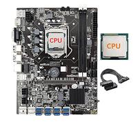 Tweovnai Carte MèRe MinièRe B75 8 Cartes + CPU + Cordon d'alimentation à Double DéMarrage 24 Broches 8 Emplacement GPU USB3.0 LGA1155 Emplacement RAM DDR3 SATA3.0 pour BTC/ETH