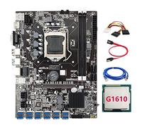 Tweovnai Carte MèRe MinièRe B75 BTC avec Processeur G1610 + Câble 4 Broches vers SATA + Câble RéSeau RJ45 LGA1155 12PCIE vers USB DDR3 B75 ETH Miner