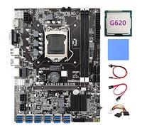 Tweovnai Carte MèRe MinièRe B75 ETH 12 PCIE vers USB avec Processeur G620 + Câble SATA + Câble 4 Broches vers SATA LGA1155 MSATA DDR3 B75 USB BTC