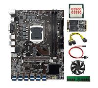 Tweovnai Carte MèRe MinièRe GPU B250C 12 Cartes + CPU + Ventilateur + 4G DDR4 RAM + 128G SSD + Câble d'alimentation + Câble de Commutation 12XUSB3.0 LGA1151 DDR4 MSATA