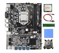 Tweovnai Carte MèRe MinièRe GPU B75 8 Cartes + CPU + Ventilateur CPU + Coussin Thermique + RAM DDR3 4G + Câble de Commutation 8X USB3.0 (PCIE) LGA1155 DDR3 SATA3.0