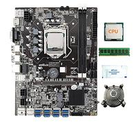 Tweovnai Carte MèRe MinièRe GPU B75 8 Cartes + CPU + Ventilateur de Refroidissement + Graisse Thermique + 4G DDR3 RAM 8X USB3.0 (PCIE) Slot LGA1155 DDR3 SATA3.0