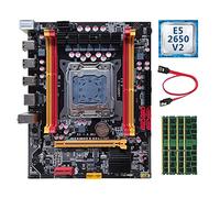 Tweovnai Carte MèRe PC X79 + E5 2650 V2 CPU + 4X DDR3 4 Go de RAM + Câble SATA Puce H61 LGA2011 4X Emplacement MéMoire DDR3 Carte MèRe M.2 NVME