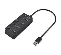 Tweovnai Hub USB 3.0 à 4 Ports avec Interrupteurs d'alimentation Individuels, Hub de DonnéEs Portable Compatible pour Les PéRiphéRiques USB A, Vitesse de Transfert de 5 Gbit/S