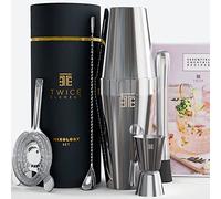 Twice Element® Shaker à Cocktail - Kit de Shaker Boston à Cocktails avec Accessoires dans Un Coffret Cadeau Elégant, Livre de Recettes et Pochette Bonus | Idée Cadeau Original