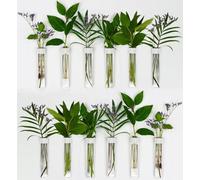 TWILG - Lot de 12 tubes à essai pour fleurs avec cuir blanc et aimant mural - Vase à fleurs, vase magnétique, tubes à essai avec support, vase à essai mural, vase magnétique