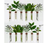 TWILG - Lot de 12 tubes à essai pour fleurs avec cuir couleur cognac et aimant mural - Vase à fleurs, vase magnétique, tubes à essai avec support