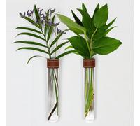 TWILG - Lot de 2 tubes à essai pour fleurs avec cuir couleur cognac et aimant mural - Vase à fleurs, vase magnétique, tubes à essai avec support